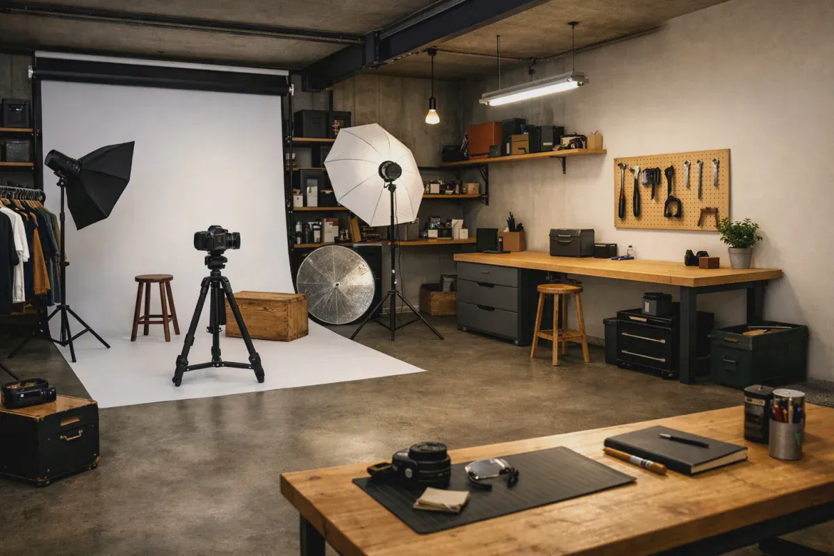 Illustrasjon av fotostudio og kreativt verksted